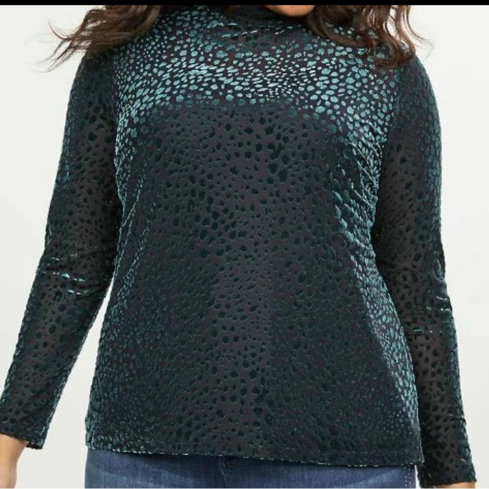 Lane Bryant Sheer Velvet Burnout Mock Neck Top Decadent Burnout 18/20